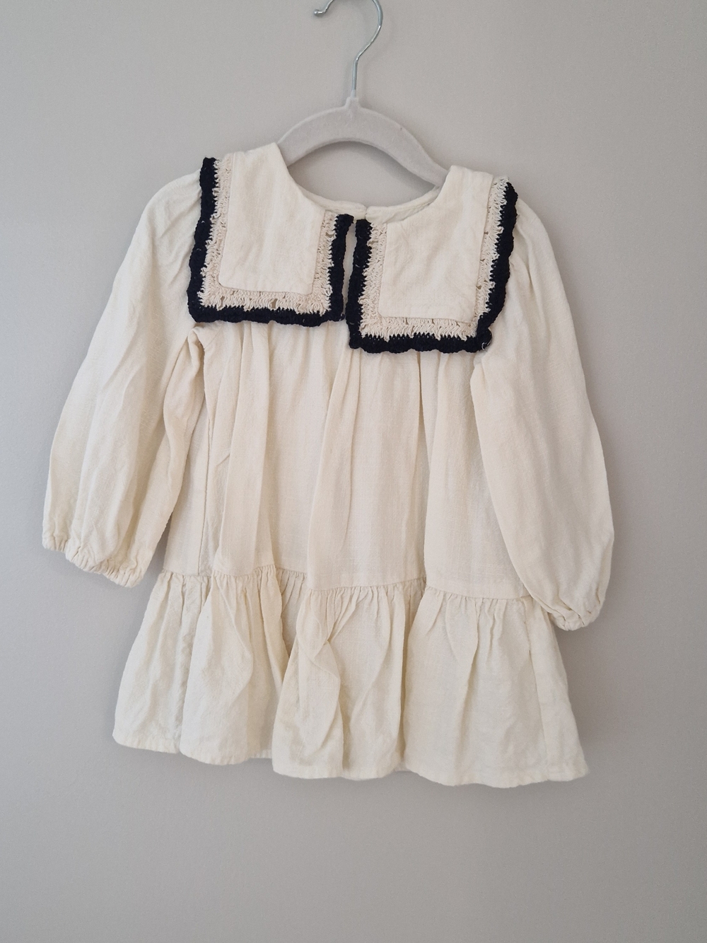 Zara Cream Long-Sleeve Dress Top with Black Trim